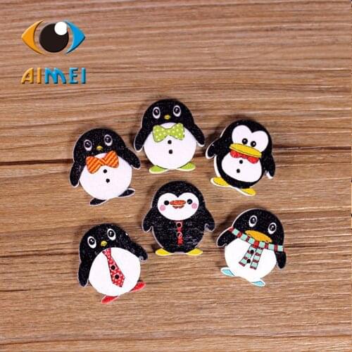 100 Penguin Wooden ChildrenS Painting Buttons Costume Diy Gift Decoration Card White Penguin Colorful Cute Animal Penguin Shape