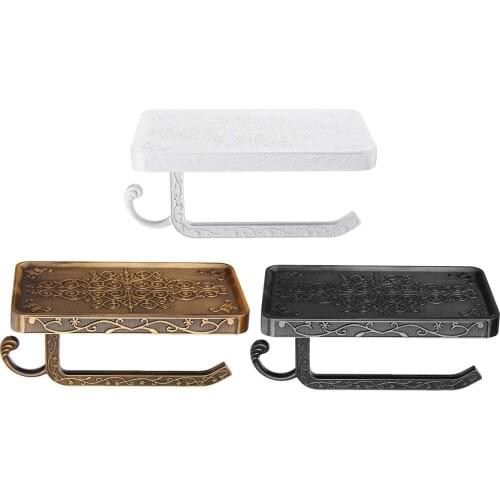 Antique Carved Zinc Alloy Bathroom Paper Mobile Phone Holder With Shelf Bathroom Towel Rack Toilet Paper Holder Tissue Boxes