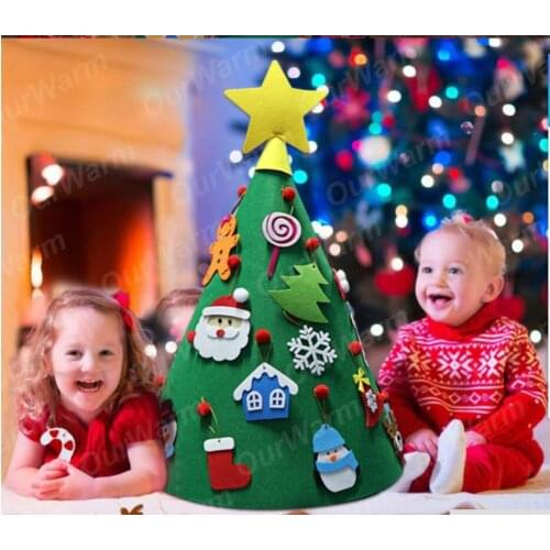 Children DIY Toddler Felt 3D Christmas Tree with Hanging Ornaments Merry Christmas Party Decoration Children Xmas New Year Gifts