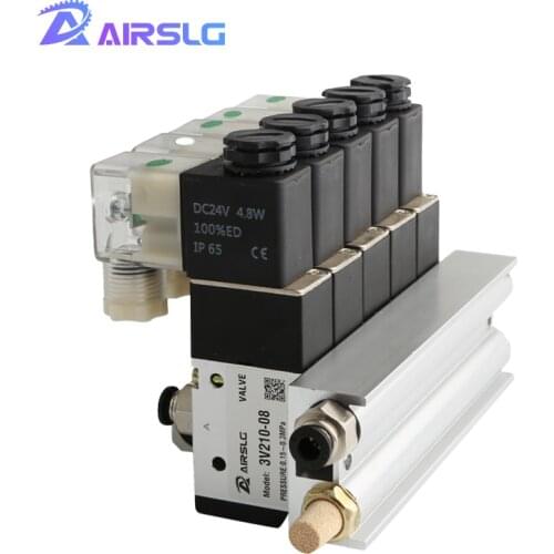 NO 3V110-06 Solenoid Valve Electromagnetic Block With Muffler Fitting Base Manifold 3 por Normally Open DC12V 24V AC 110V 220V
