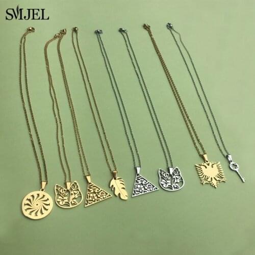 SMJEL Collier Stainless Steel Feather Necklaces for Women Trendy Round Triangle Necklace Men Jewelry Choker Christmas Gifts