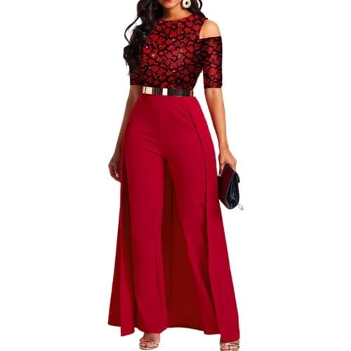 Jumpsuits For Women 2020 Summer Fall Outfits Sexy Lace One Piece Wide Leg Elegant Jumpsuit Trousers Female Plus Size Overalls