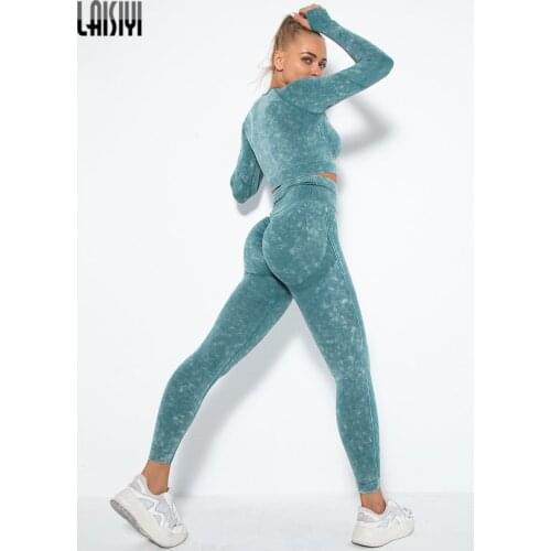 Seamless Fitness Set Women Workout Sportswear Gym Clothing Fitness Long Sleeve Crop Top High Waist Leggings Sport Crop Top 2021