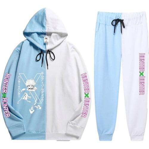 Summer Man 2 Pieces Sets Anime Hunter X Hunter Print Popular Comfortable Patchwork Thin Hoodie+Patchwork Pants Sportswear