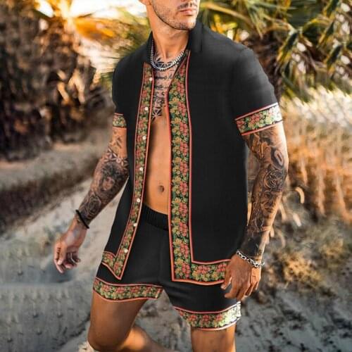 2021 Summer Fashion Beach Mens Suit Floral Print Shirt Shorts Casual Hawaiian Vacation Two-piece Set Oversized Loose Clothes