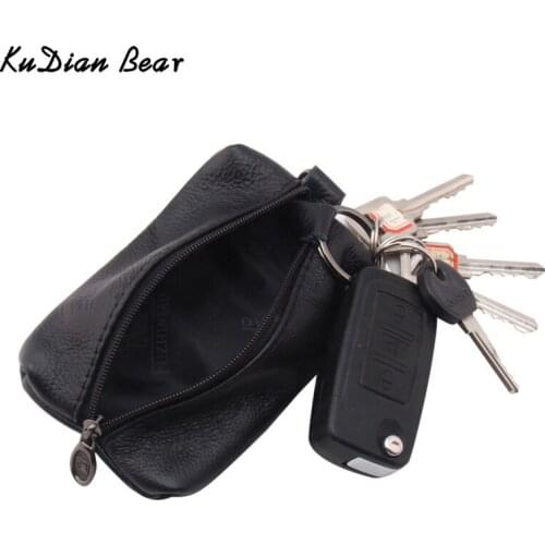 KUDIAN BEAR Vintage Genuine Leather Keychain Zipper Key Wallet Solid Men Key Case Bag Women Key Holder Porta Chave BIM013 PM49