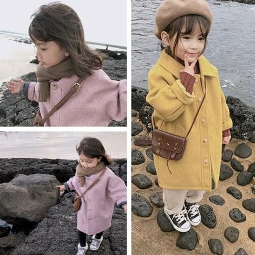 Girls Woolen Coat Korean Padded Cotton Kids Winter Long Coat Toddler Baby Warm Jacket Coat Pure Color Kids Baby Thicken Outwear