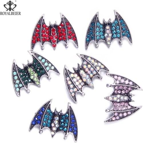 Mixed Rhinestone Metal Crocodile Bat Animals Charms 18mm Snap Button Jewelry For 18/20mm Snaps Bracelet Snap Jewelry KM0130