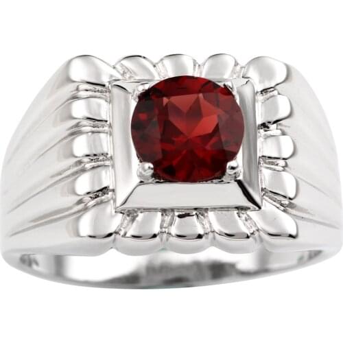 Mens Ring 925 Silver Real Red Garnet 7.5mm Gemstone Broad Band January Birthstone Carpricorn Birthday Stone Jewelry R501RGN