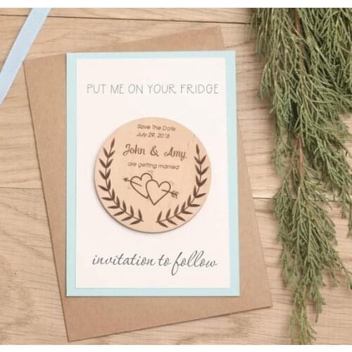 Personalize names date engraved Wooden Card save the date Wedding invitations Magnets,Save the date, Wooden magnet