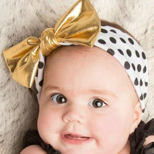 Newborn Gold Headband Polka Dot Headwrap Hairband For Girls Hair accessories Baby Sparkling Bow Knot Turban Children Top Bows