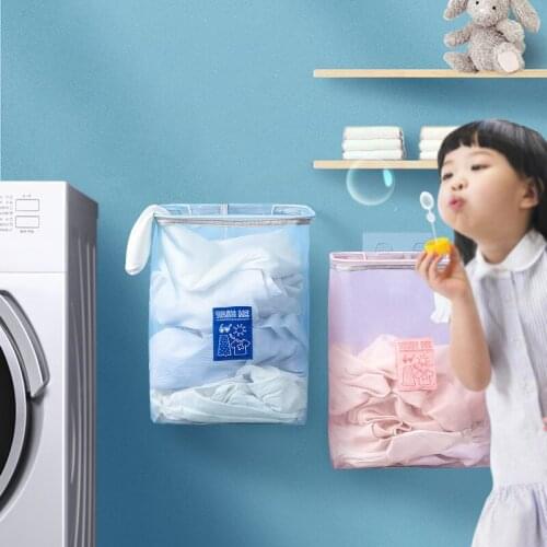 Foldable Laundry Basket Wall Hanging Mesh Bag Bathroom Organizer Dirty Clothes Storage Bag Bucket Household Storage Bag