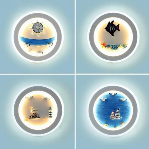 27W Mediterranean Decorations Children Bedroom Wall Lamp 3 Lights Dimming Nursery Room Living Room LED Round Wall Light