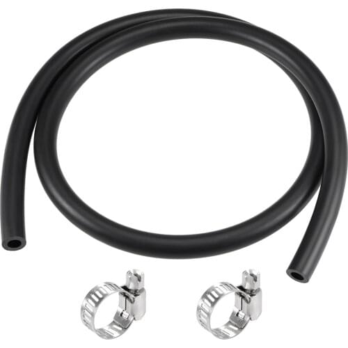 Uxcell Fuel Line Hose 3.3ft Oil Line & Fuel Pipe Rubber Water Hose for Air Brake Fluid Transfer Black, 2 Clamps