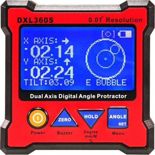 DXL360S Dual-axis Digital Display Level Gauge Angle Protractor Electronic Inclinometer Angle Meter Mini Level Magnetic Base
