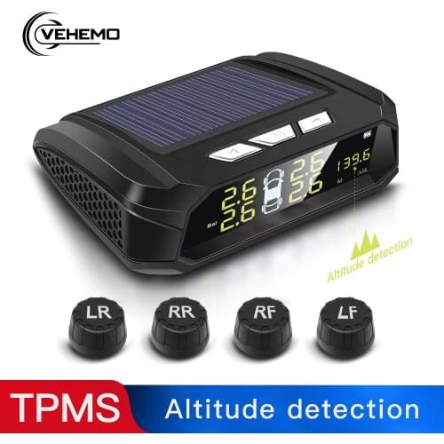 Vehemo Tire Pressure Monitoring System Car TPMS Altitude Display 4PCS Sensor Tire Pressure Alarm USB Vehicles Explosion Proof