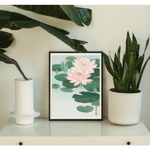 Vintage Art Canvas Print Japanese Water Lily Abstract Modern Art Calligraphy Canvas Poster Wall Art Canvas Painting No Frame