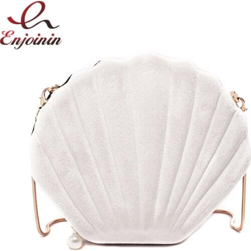 New Design Cute Shell Shape Corduroy Fashion Ladies Shoulder Chain Bag Purses and Handbags Crossbody Bag Clutch Bag Bolsa Totes