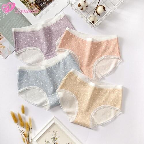 Lynmiss Womens Panties Mid-waist Cotton Briefs Cute Lovely Underwear Large Size Women Printing Triangle Bottoms Panties