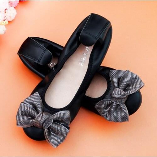 AUCVEE Plus Size 34-44 Womens Shoes Genuine Leather Flats Shoes For Woman Summer Brand Bow Round Toe Single Ladies Ballet Shoes