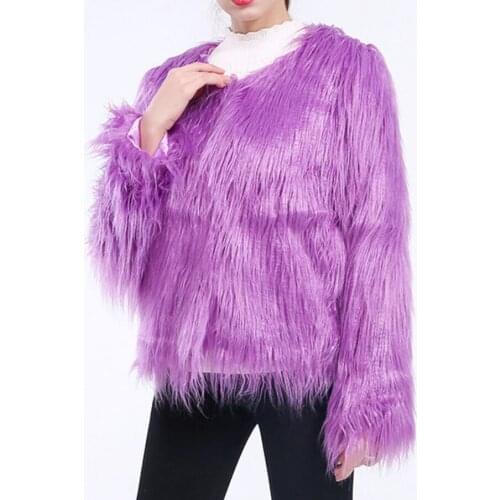Faux fur short long sleeve large size washed wool lamb fake fur imitation fur womens coat floating hair