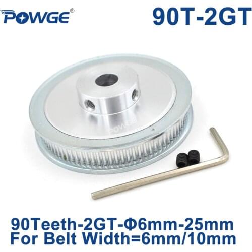 POWGE 90 Teeth 2GT Timing Pulley Bore 6/6.35/8/10/12/14/15/16/17/19/20/22/25mm for GT2 Synchronous belt width 6/10mm 90Teeth 90T