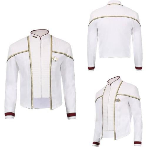 Star Cosplay Trek Jean-Luc Picard Cosplay Costume White Uniform Tops Men Jacket Coat Halloween Carnival Fancy Suit