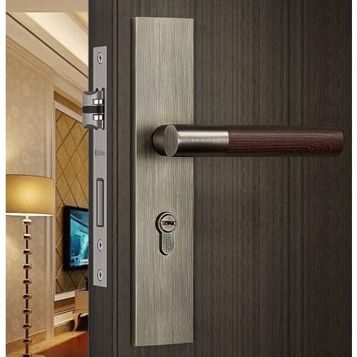 1set Antique Wood Pattern Interior Door Lock Living Room/Bedroom Black door Handle Lock Doors