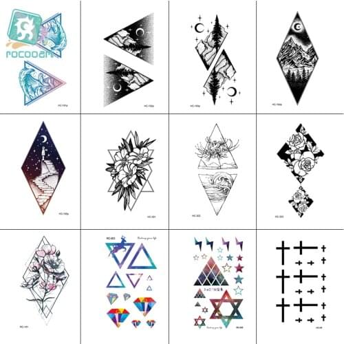 Rocooart 12Pcs Wholesale Rectangle Quadrilateral Design Temporary Body Decoration Tatuajes Sticker For Girls Art Tattoo Taty