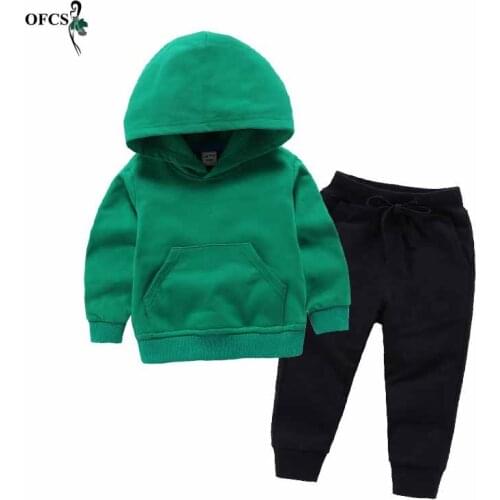Cute Boys Girls Solid Clothing Suits Baby Plus Hoodies Fleece Coat+Pants 2Pcs Sets Kids Toddler Autumn Sports Clothes Size80-150