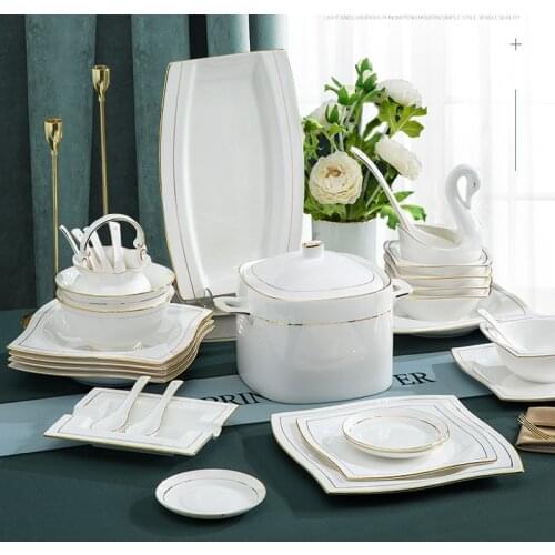 60 Heads jingdezhen ceramics chinese dishes European Tableware dishes set Tableware Rice Bowl Salad Noodles Bowl Dinnerware Sets