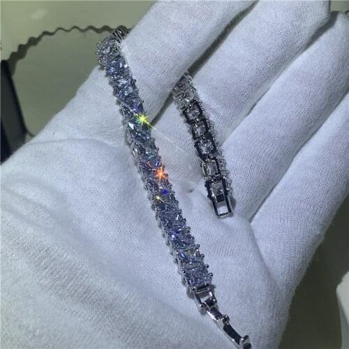 Handmade Tennis Bracelet Princess cut 5A cubic zirconia White Gold Filled Engagement Wedding Bracelets for women Bridal Gift