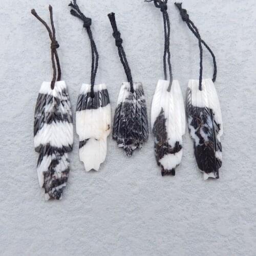 Sales 5Pcs Natural Stone Zebra Jasper Gemstone Necklace Pendant Beads Set 41x14x4mm 27x13x4mm 13g