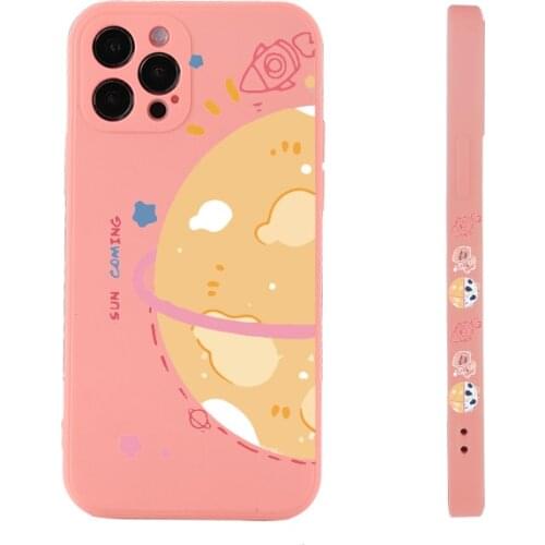 Universe Astronaut Design Of The Side Liquid Silicone Phone Case For iPhone 11 12 Pro Max Mini X XR XS 7 8 Plus Soft Back Cover