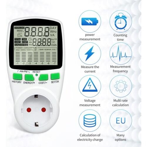 Digital Energy Meter Wattmeter Electricity Kwh Power Meter vu meter Analyzer Watt monitor EU US UK AU FR Plug Outlet 50% OFF