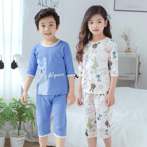 Children Pajamas 2pcs Short Sleeve Cartoon Kids Sleepwear Baby Girl Clothes Sleep Suit Summer Cotton Child Pyjamas Boy Nightwear
