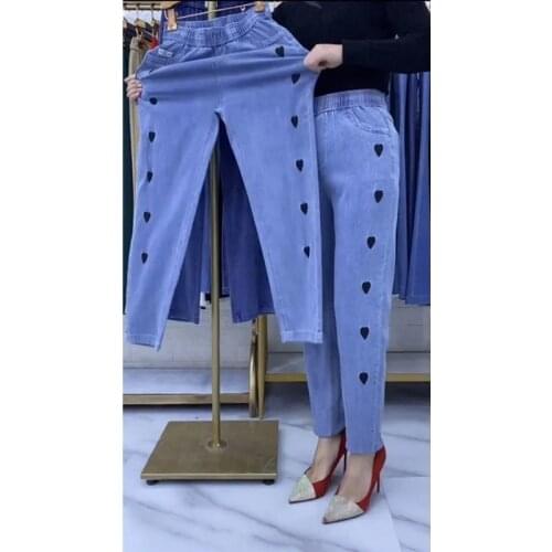 Color embroidery love harem jeans women 2021 new female designer high waist large size loose high quality womens pants trend