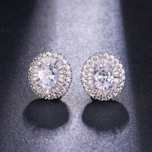 Ekopdee Korean Luxury Zircon Round Earrings For Women Fashion Elegant Geometric Flower Mini Earring Female Wedding Jewelry INS