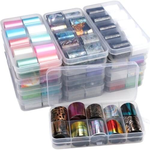 10Rolls/set Holographic Nail Art Stickers Transfer Foil Sticker Adhesive Decal 2.5*100cm Starry UV Gel Wraps Nail Art Decoration