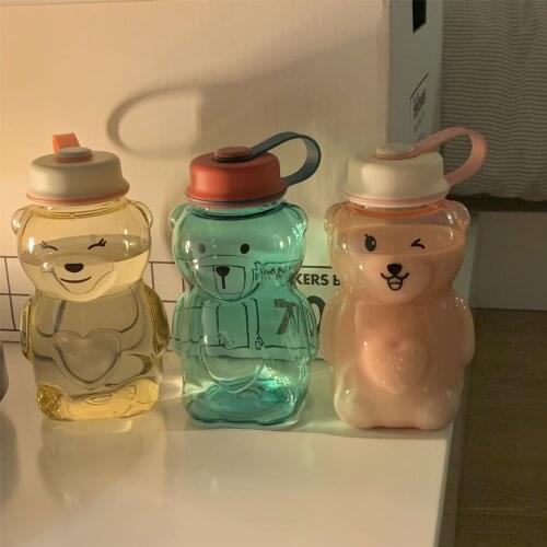Korean Style Cute Cartoon Bear Double Lid Straw Cup Water Cup Girl Heart Summer Student Portable Plastic Cup Handy Cup