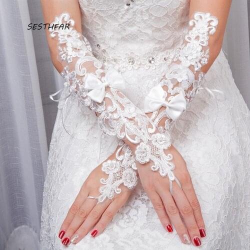 Bride Wedding Gloves Lace Long Section Wedding Gloves Fingerless Fashion Flower Dancing Party ST033