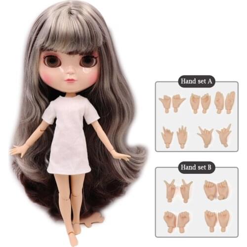 ICY DOLL small breast azone body fortune days BL8800/0222 Silver grey mix dark brown hair with bangs/fringes 30cm