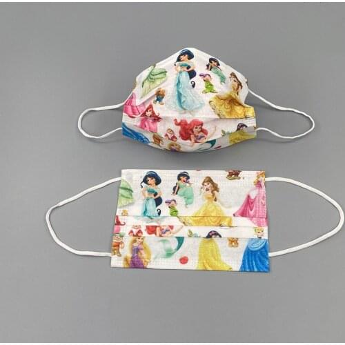 10/20/30/40/50/100Pcs Disney Princess Mask Cartoon Child Anime Print Face Masks 3-Layer Protective Breathable Non-Woven Fabric