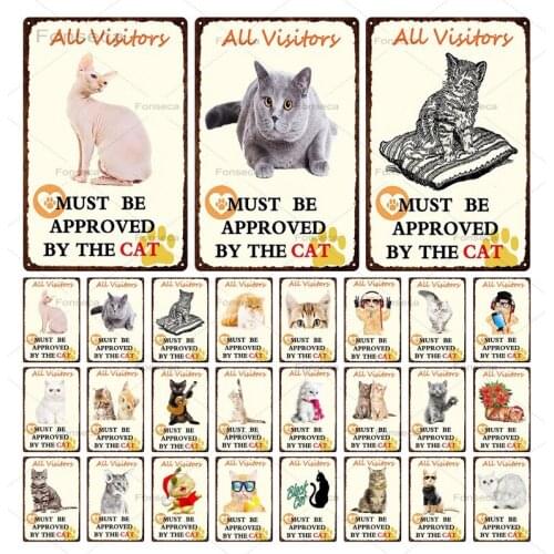 Pet Cat Metal Tin Sign Shop Decoration Poster "all Visitors Must Be Approved By The Dog" Home Wall Art Decoration Iron Painting