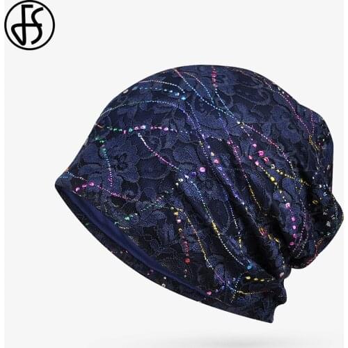 FS Trendy Thin Breathable Hedging Cap Autumn Hip Hop Beanies For Women Colorful Design Hollow Lace Skullies Beanies Cap Bonnets