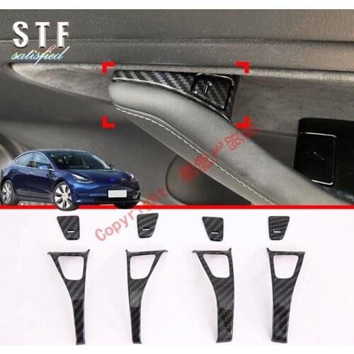 Carbon Fiber Style Interior Door Lock Cover Trim For Tesla Model 3 2017 2018 2019