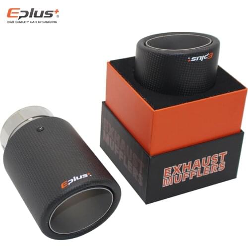 EPLUS Car Matte Carbon Fiber Muffler Tip Exhaust System Pipe Mufflers Nozzle Universal Crimping Stainless Silver For Akrapovic