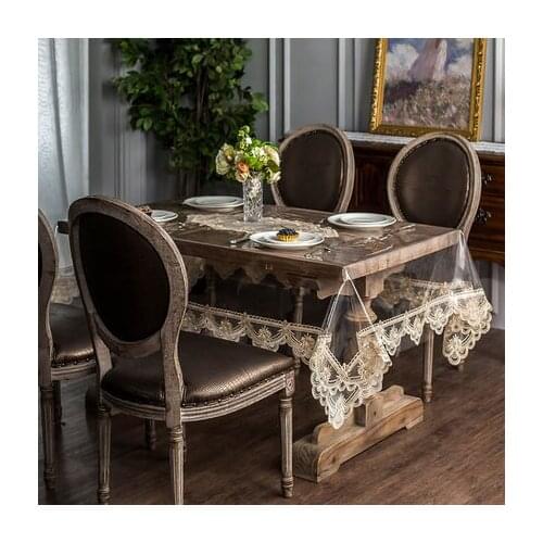 New arrival transparent PVC soft glass tablecloth with lace waterproof tablecloth Christmas wedding decoration