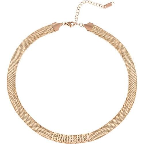 New Fashion Good Luck Letters Chokers Necklace Rose Gold Color Titanium Steel Jewelry For Woman Gift Not Fade