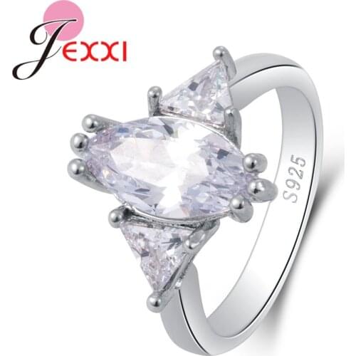 New Fashion Women Girls Party Wedding Jewelry 925 Sterling Silver Ring With Big Clear Cubic Zirconia Wholesale